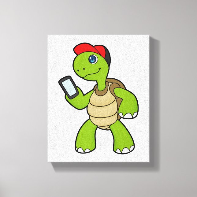 Toile Tortue avec téléphone et Casquette (Recto)