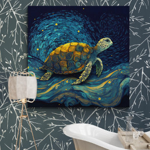 Toile Tortue Colorée Nager Sous Ciel Nocturne Starry -