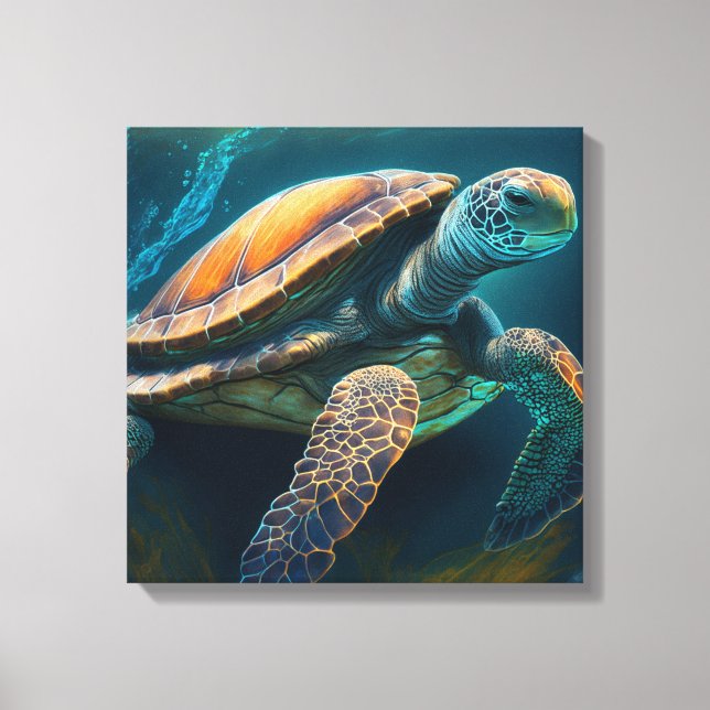 Toile Tortue de mer nageant dans l'océan (Recto)