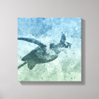 Toile Tortue verte volante géométrique