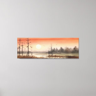 Toile Tôt matin aquarelle brouillard ciel paysage