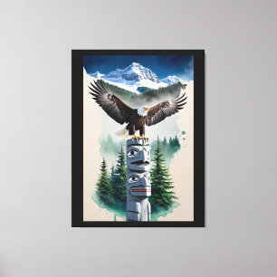 Toile Totem haïda et aigle chauve