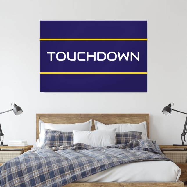 Toile TOUCHDOWN Texte Blanc Bandes Orange et Bleu Marine (Insitu(Chambre))