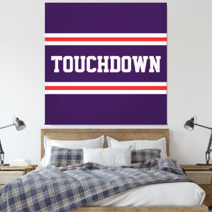 Toile TOUCHDOWN Texte Rouge Blanc Violet Rayures de Cour