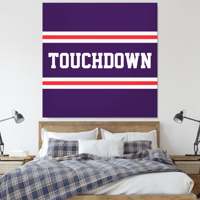 Toile TOUCHDOWN Texte Rouge Blanc Violet Rayures de Cour (Insitu(Chambre))