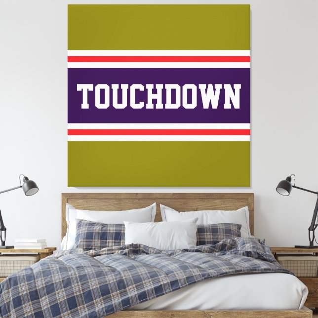 Toile TOUCHDOWN Violet Rouge Blanc Olive Rayures de Cour (Insitu(Chambre))