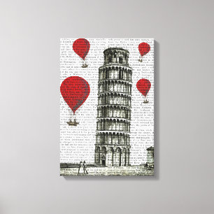 Toile Tour de Pise et de ballons à air d'un rouge ardent