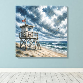 Toile Tour de sauvetage à l'aquarelle sur une plage côti