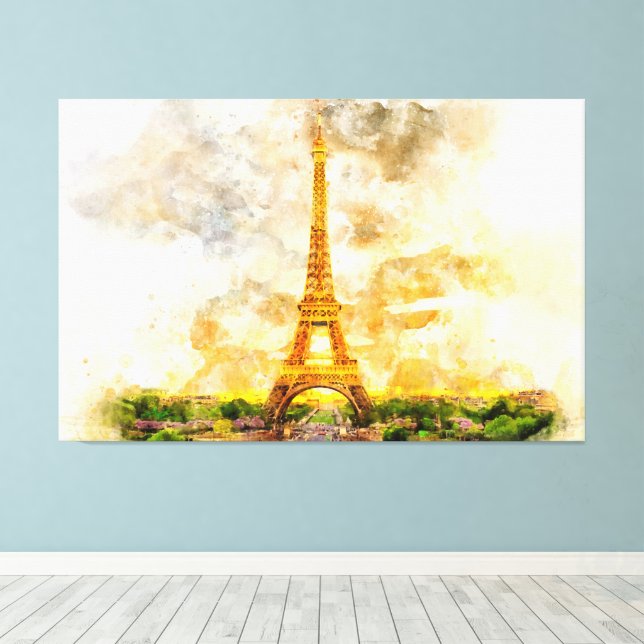 Toile Tour Eiffel à Paris au coucher du soleil nr1 (Insitu (Plancher de Bois))