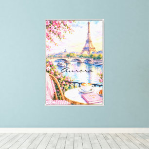 Toile Tour Eiffel aquarelle florale rose Paris Watercolo