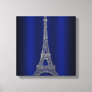 Toile Tour Eiffel Argent et Bleu Royal, Glamour Moderne