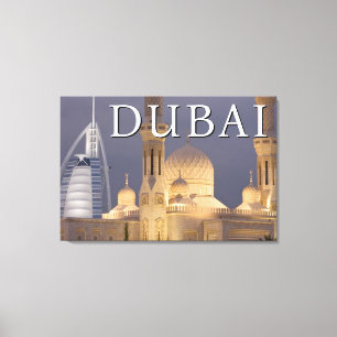 Toile Tour Eiffel Burj al Arab   Mosquée le soir à Dubaï