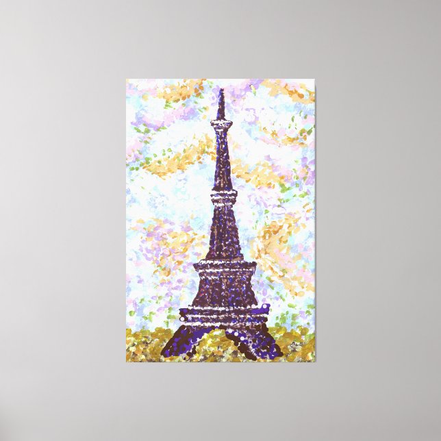 Toile Tour Eiffel Inspiré Paysage Pointillisme (Recto)