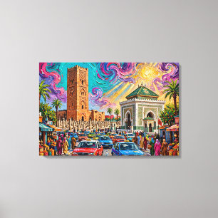Toile Tour Hassan Rabat impressionniste vibrant Maroc