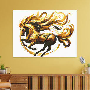 Toile Tourbillon Doré – Cheval Régal en Mouvement