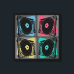 Toile Tourne-disques d'art pop rétro<br><div class="desc">Il y a eu un jour où les albums de vinyle étaient le seul moyen d'écouter votre musique, un côté à la fois. Les disques tourne-disques et vinyle font un retour en force ces jours-ci. Quatre carrés, dans des tons gris clair à moyen, fournissent l'arrière - plan pour le design...</div>