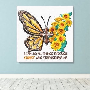 Toile Tournesol/Croix/Papillon inspirant