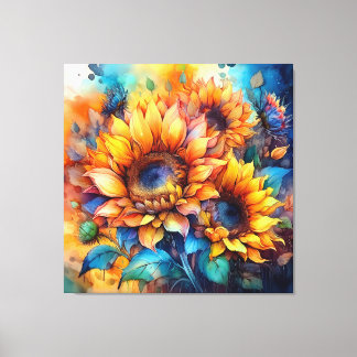 Toile Tournesols à l'aquarelle
