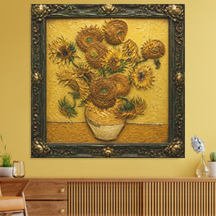 Toile Tournesols dans un cadre orné   Murale florale vin