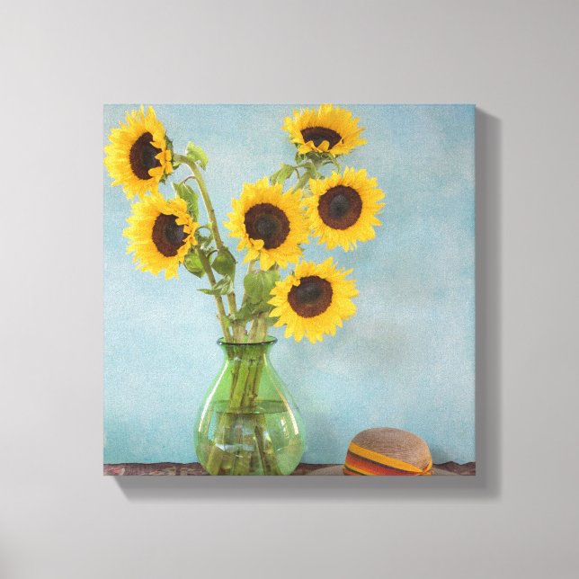 Toile Tournesols dans un vase sur une table (Recto)