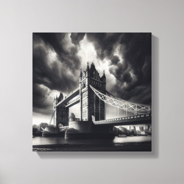 Toile Tower Bridge Londres en noir et blanc dramatique (Recto)