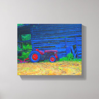 Toile Tracteur rouge devant la grange