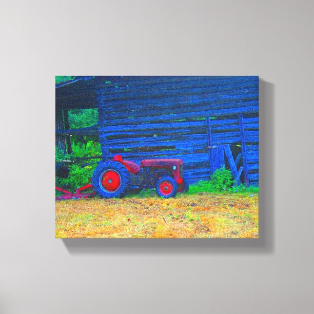 Toile Tracteur rouge devant la grange (Recto)