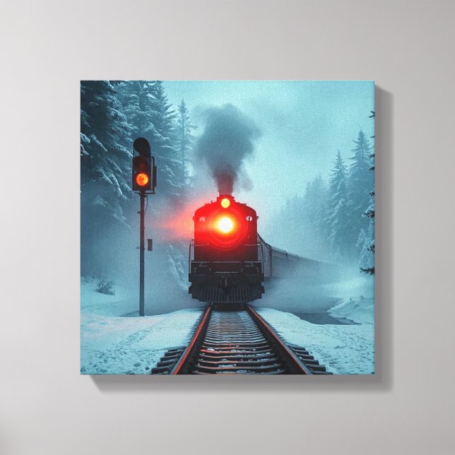 Toile "Train à vapeur dans une forêt enneigée d'hiver" (Recto)