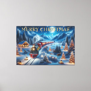 Toile Train de Noël magique dans un paysage enneigé