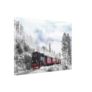 Toile Train magnifique paysage hivernal montagnes neige