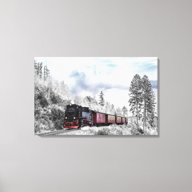 Toile Train vintage traversant le paysage hivernal (Recto)