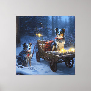 Toile Traîneau enneigé de Noël Heeler Bleu Décoration