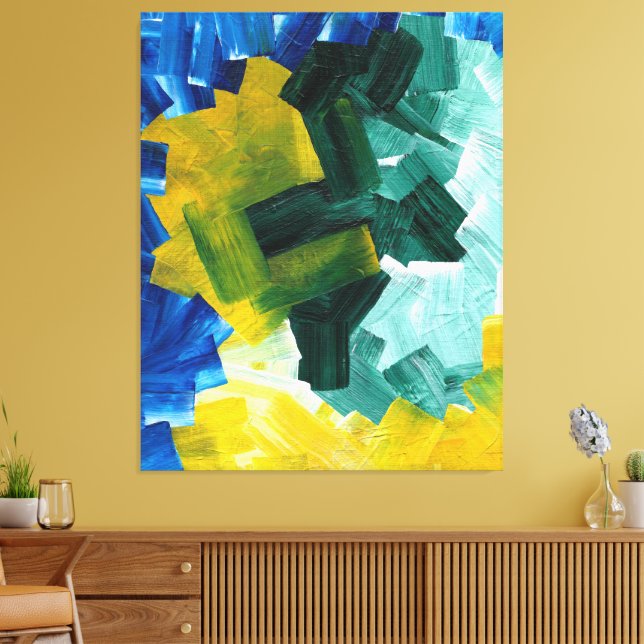 Toile Traits de pinceau abstraits bleus, verts et jaunes (Insitu(Salon))