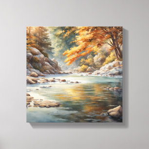 Toile Tranquille Rivière d'Automne - Peinture aquarelle
