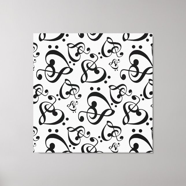 Toile Treble Clef Bass Clef Coeurs Musique Wall Art Canv (Recto)