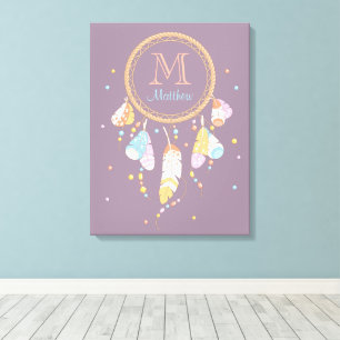 Toile Tribal Dreamcatcher Boho Purple Monogramme initial
