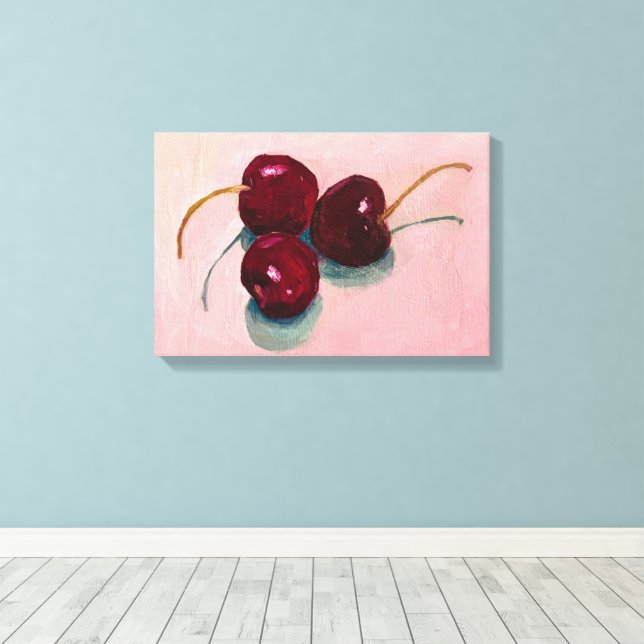 Toile Trio de cerises fruits peints à l'huile (Insitu (Plancher de Bois))