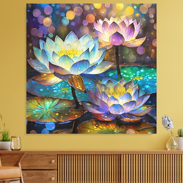Toile Trio de fleurs de lotus lumineuses (Insitu(Salon))