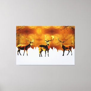 Toile Trio de la Forêt Enchantée : Art du Cerf Oriental