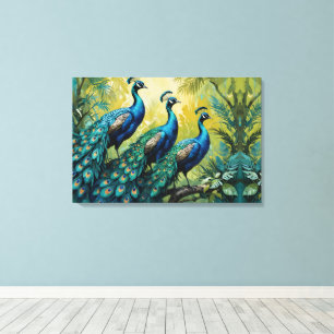 Toile Trio des paons dans la forêt de la jungle