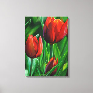 Toile Trio des Tulipes Rouges fleurit la peinture digita