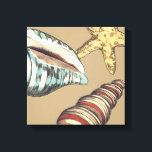 Toile Trio Shell sur Khaki<br><div class="desc">Megan Meagher est connue pour ses oeuvres d'art simples. C'est une grande image d'art décoratif qui capte la vie marine avec une étoile de mer jaune et une coquille de conque bleue et rouge. Obtenez cette impression fine d'art aujourd'hui sur couleur kaki sur votre produit Zazzle.</div>