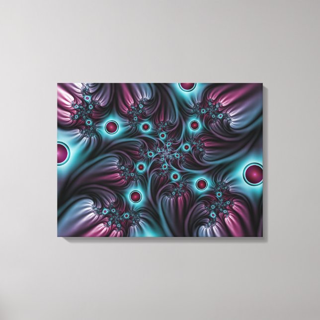 Toile Triptyque fractal Abstrait rose bleu profond (Recto)