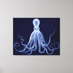 Toile Triptyque Octopus surdimensionné en bleu