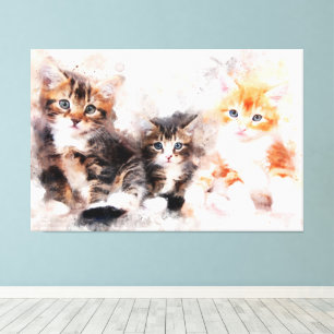 Toile Trois belles chatons mignonnes aquarelle