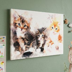Toile Trois chatons beaux et mignons à l'aquarelle