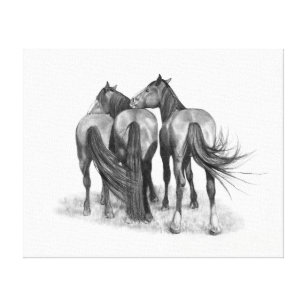 Toile Trois chevaux au crayon, art équin