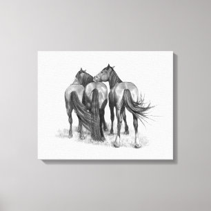 Toile Trois chevaux en crayon, équine