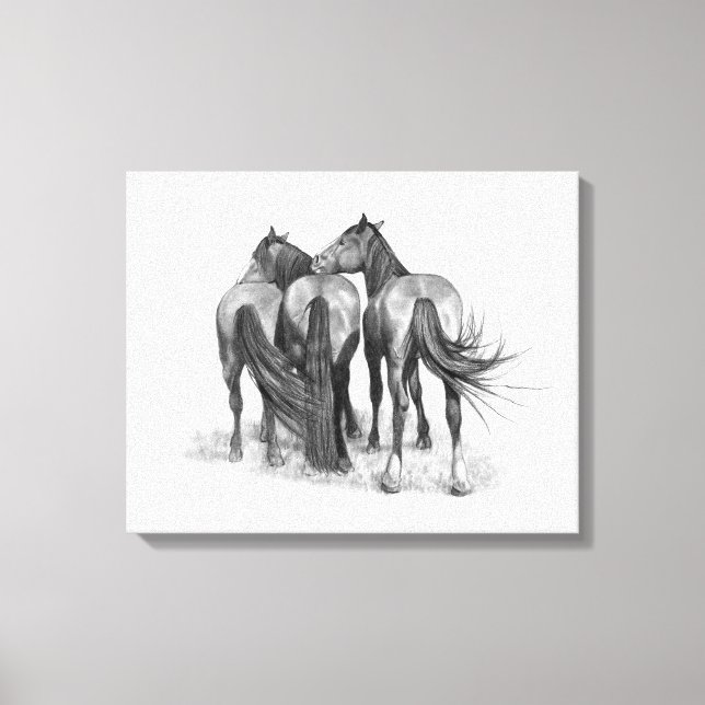 Toile Trois chevaux en crayon, équine (Recto)