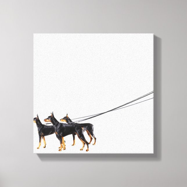 Toile Trois Dobermans en laisse (Recto)